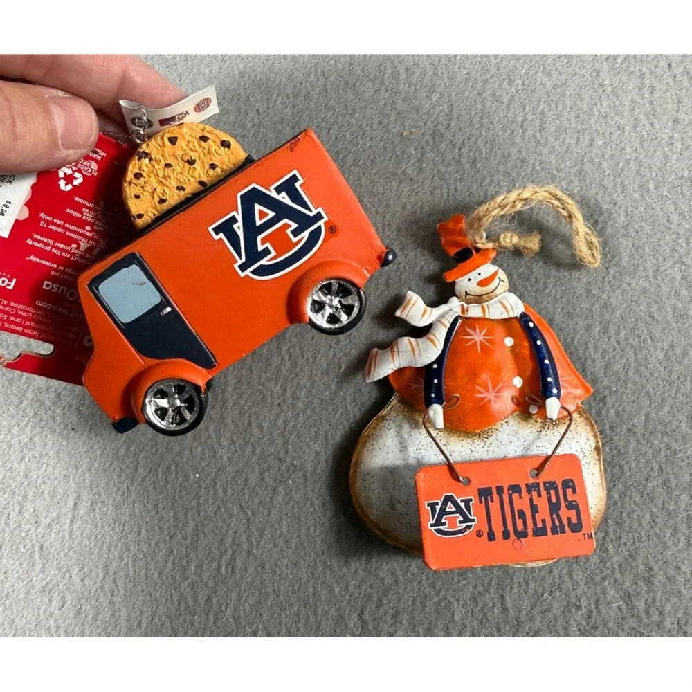 Lot 2 Auburn Tigers Football Christmas Ornaments FOCO Food Truck Snowman NCAA AU